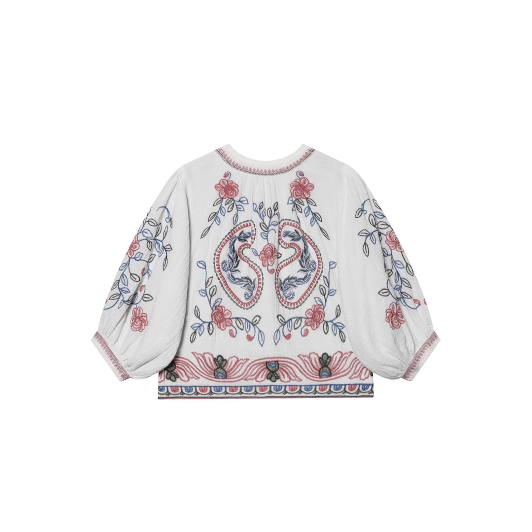 Damen Gestepptes Kimono-Jäckchen mit floraler Stickerei Drune