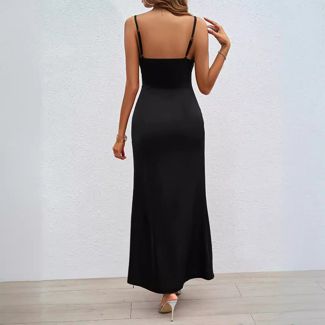 Damen Elegantes Maxikleid mit schickem Seitenschlitz und verstellbaren Spaghettiträgern Drune