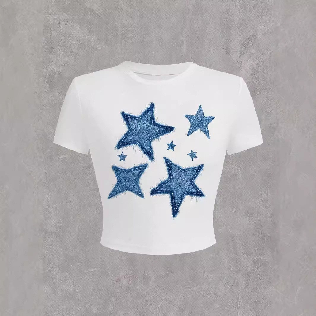 Damen Kurzarm T-Shirt mit auffälligem Motorrad-Design Drune