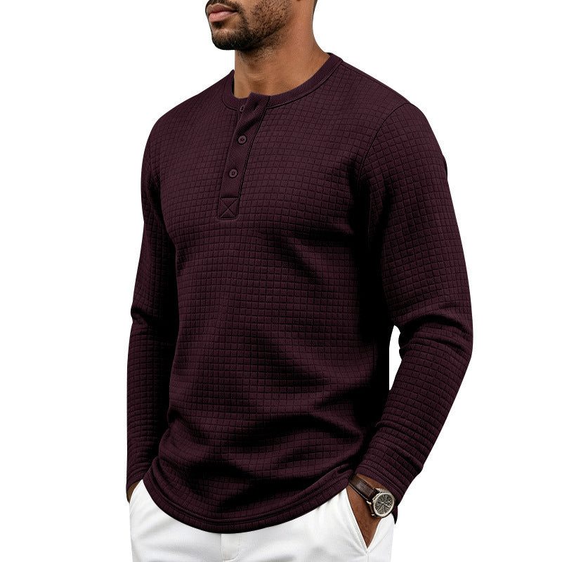 Herren Texturiertes Thermo-Henley-Langarmshirt mit Waffelstruktur und abgerundetem Saum Drune