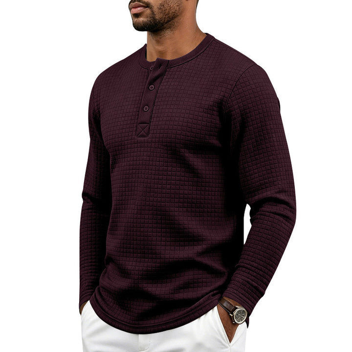 Herren Texturiertes Thermo-Henley-Langarmshirt mit Waffelstruktur und abgerundetem Saum Drune