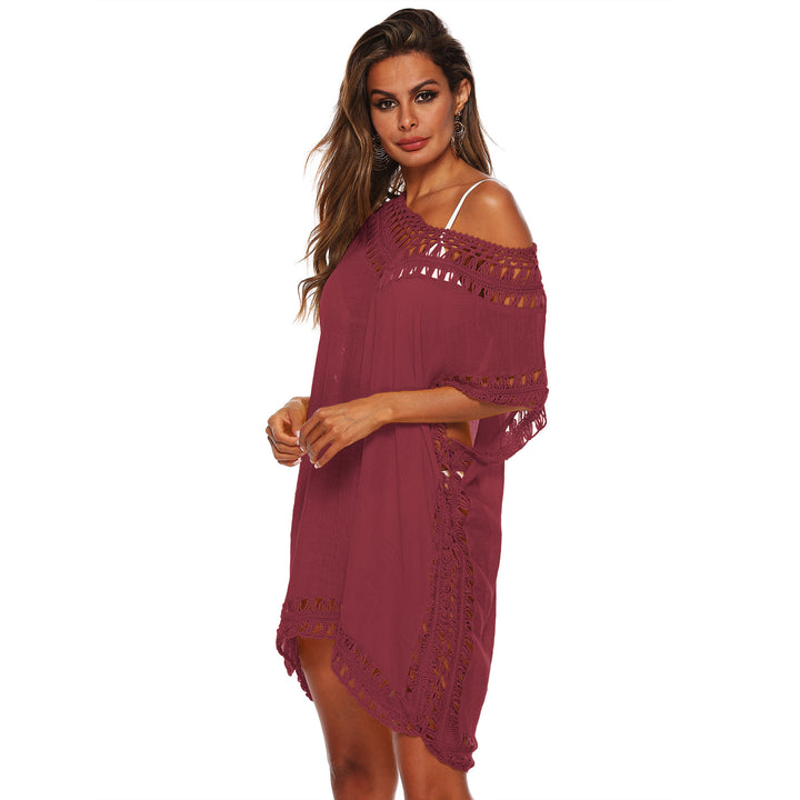 Damen Häkel-Strandüberwurf mit elegantem V-Ausschnitt und fransigen Details Drune