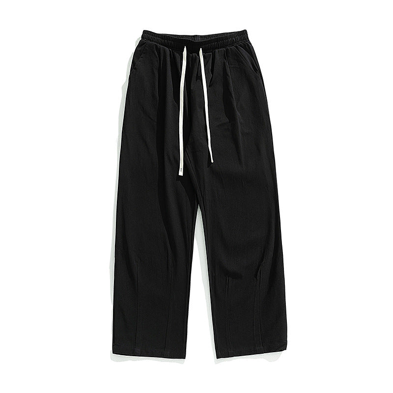 Unisex Locker geschnittene Baumwoll‑Leinen Freizeit‑Hose mit elastischem Kordelzugbund und Seitentaschen Drune