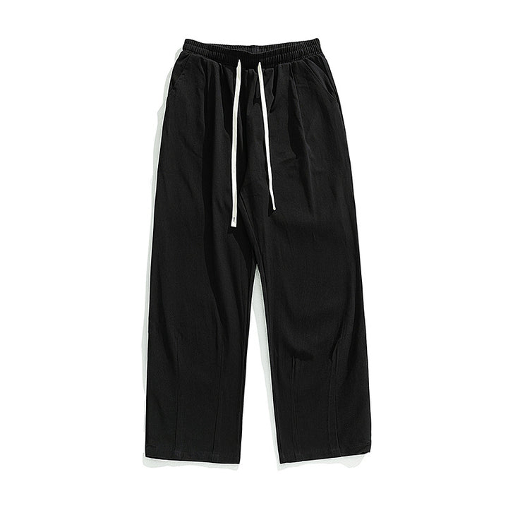Unisex Locker geschnittene Baumwoll‑Leinen Freizeit‑Hose mit elastischem Kordelzugbund und Seitentaschen Drune