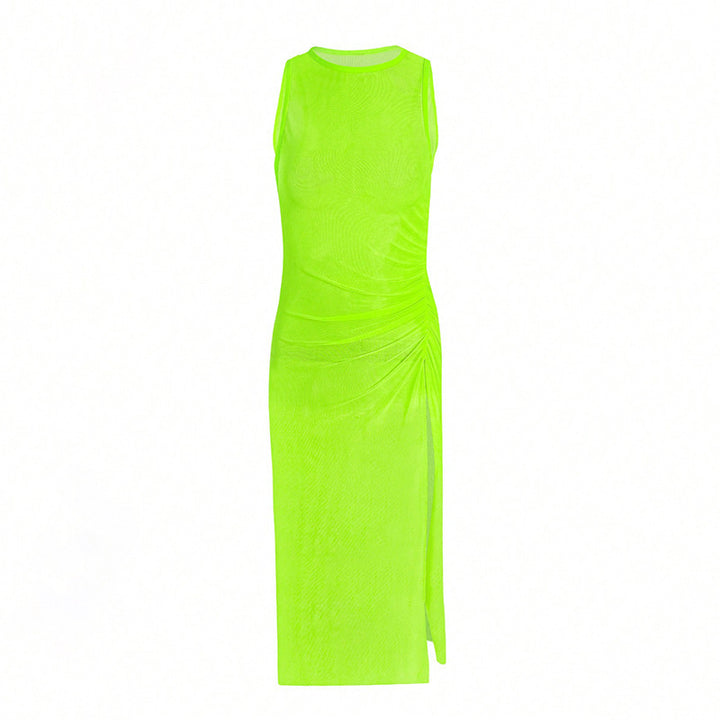 Damen ärmelloses Strandkleid mit seitlichem Rüschendetail Drune
