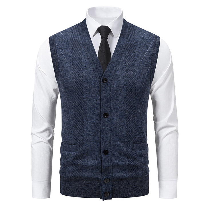 Herren Taillierte Feinstrick‑Weste mit V‑Ausschnitt, Knopfleiste und Eingrifftaschen Drune