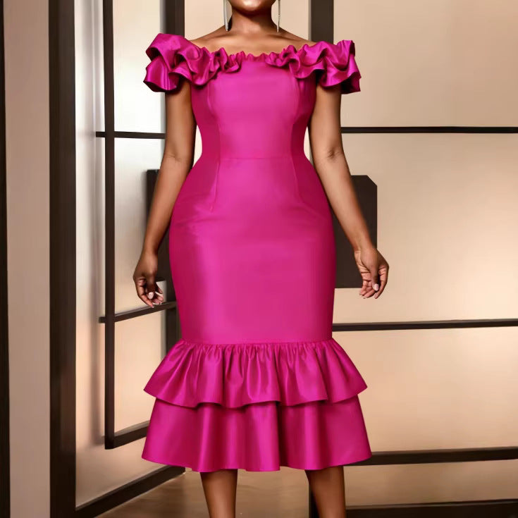 Damen Figurbetontes Abendkleid mit Rüschensaum Drune