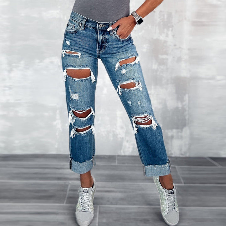 Damen Ripped Boyfriend Jeans im angesagten Vintage-Look mit weitem Bein Drune