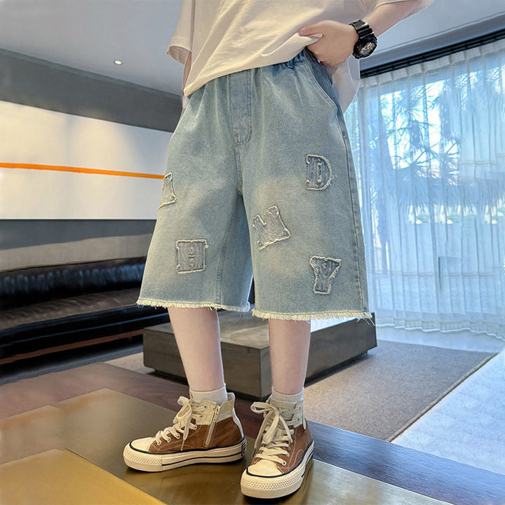 Jungen lässige Denim-Shorts mit auffälligen Applikationen Drune