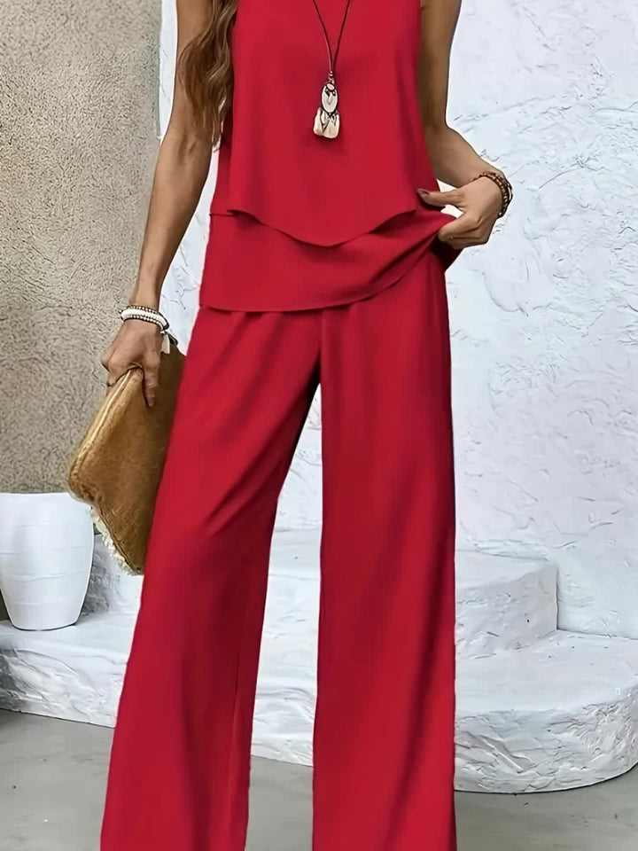 Damen elegantes Zweiteiliges Set mit fließendem Oberteil und weitem Bein Drune