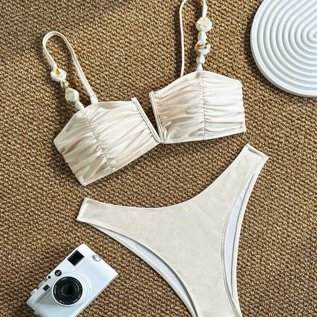 Damen Bikini mit Raffungen und dekorativen Trägern Drune