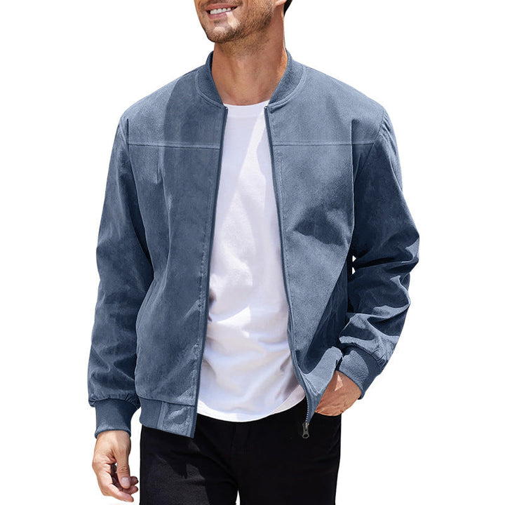 Drune | Bomberjacke Wildleder Textur Hoher Kragen Elastischer Saum und Bündchen
