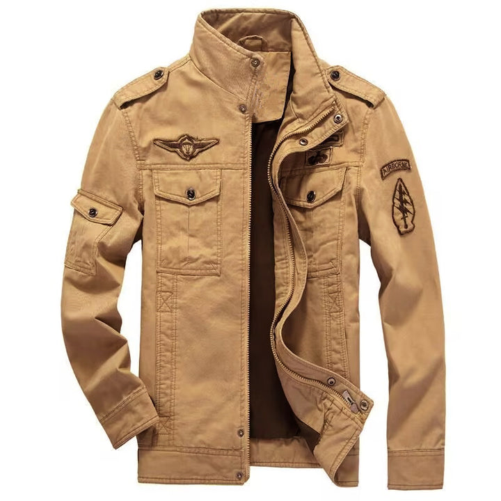 Herren Leichte Canvas-Utilityjacke im Military‑Look mit Stehkragen, Epauletten und Brustpattentaschen Drune