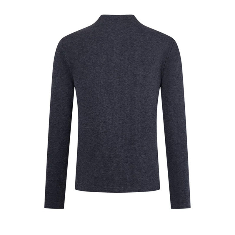 Herren Feinstrick-Langarmshirt mit Stehkragen und Knopfleiste Drune