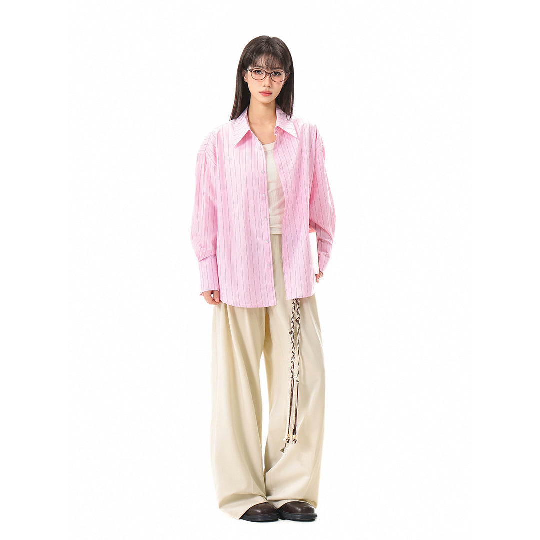 Damen Relaxed-Fit Boxy-Hemdbluse mit feiner Rippenstruktur und verlängertem Rückensaum Drune