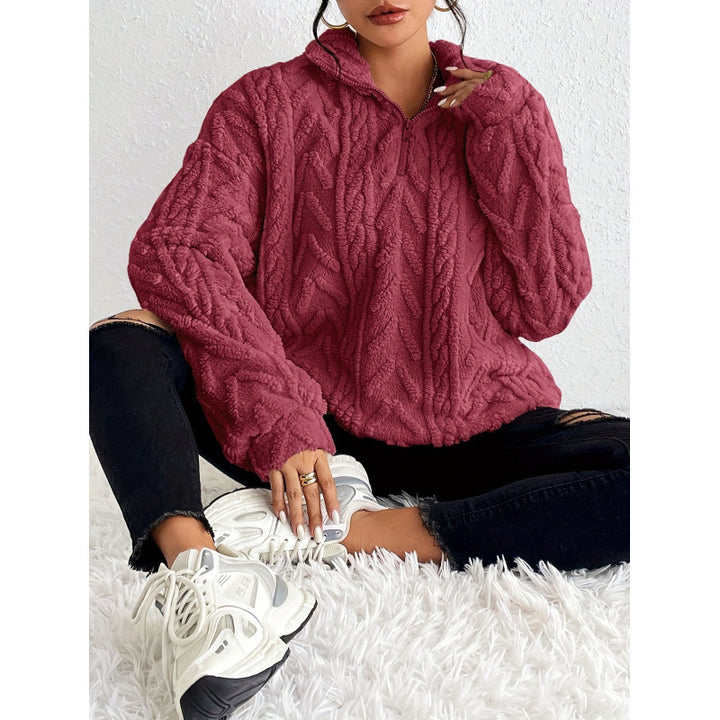 Damen Trendiger Fleece-Pullover mit hohem Kragen und Struktur Drune
