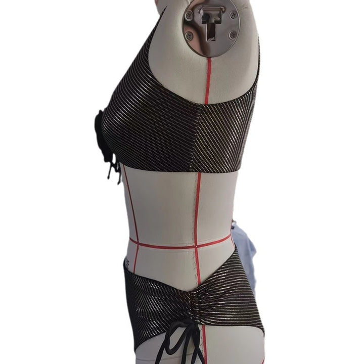 Damen Bikini mit elegantem Blumenmotiv und glänzendem Stoff Drune