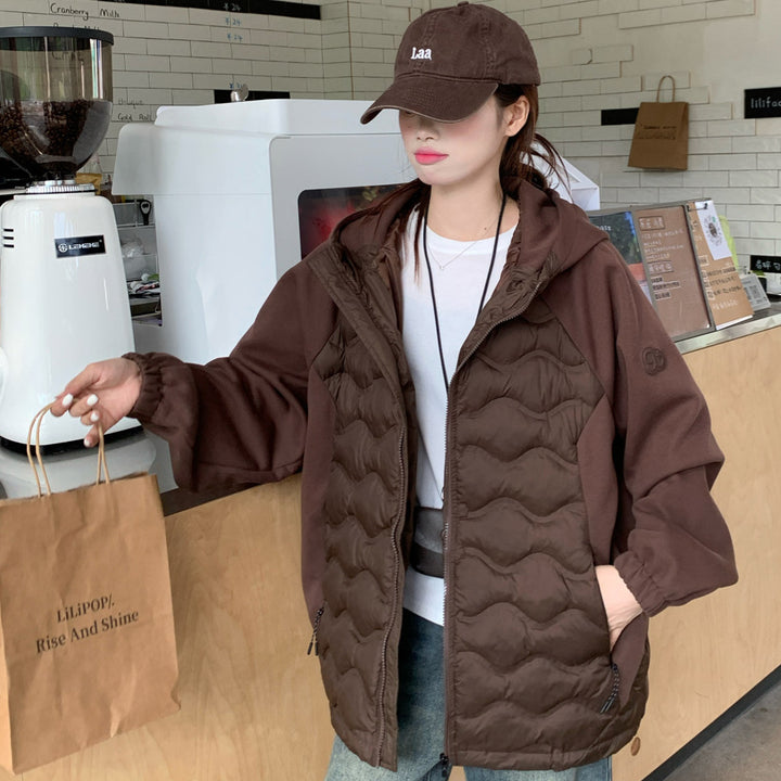 Damen Modische gesteppte Hybridjacke mit Kapuze und praktischen Taschen Drune