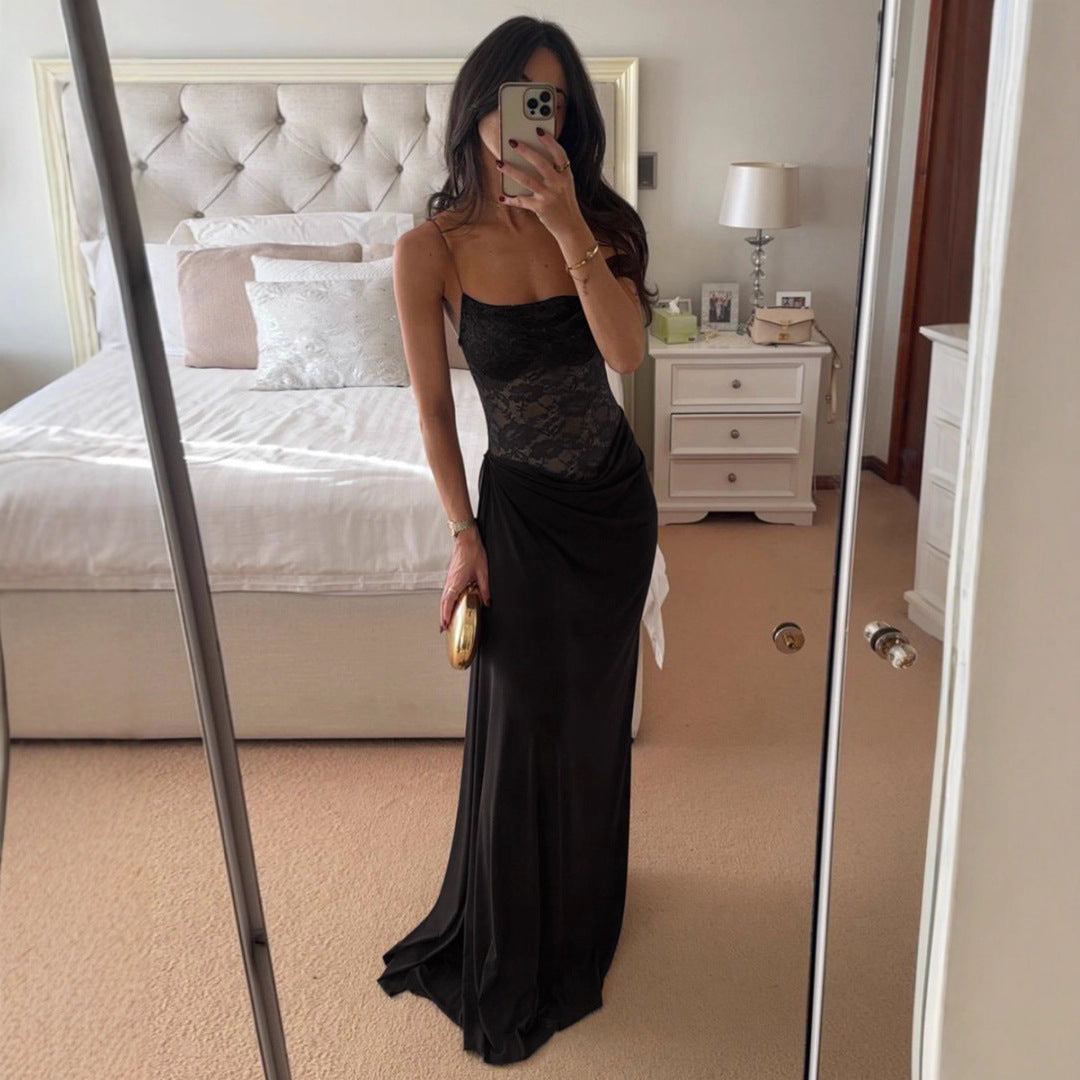 Damen Elegantes Cocktailkleid mit Spitzenoberteil und fließendem Rock Drune