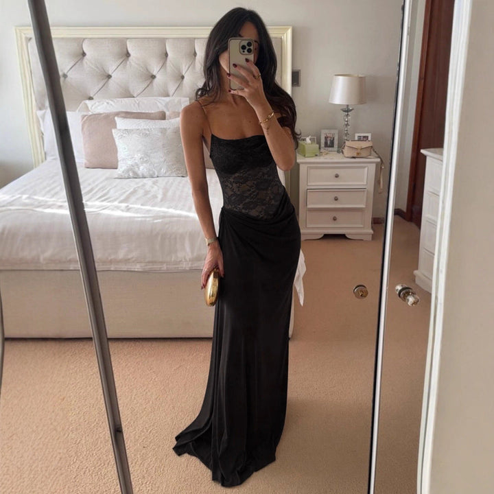 Damen Elegantes Cocktailkleid mit Spitzenoberteil und fließendem Rock Drune