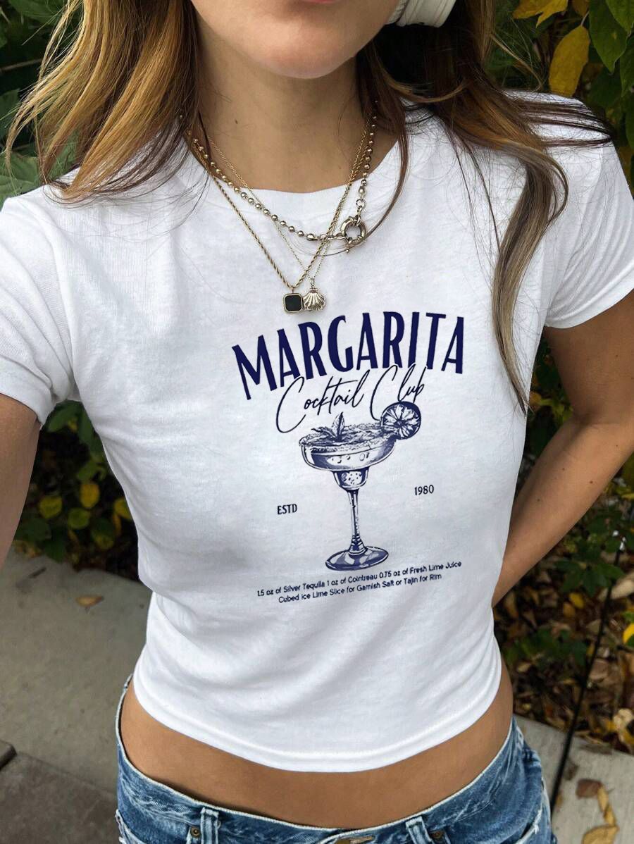 Damen Crop-T-Shirt mit kreativem Nostalgie-Druck und lässigem Schnitt Drune
