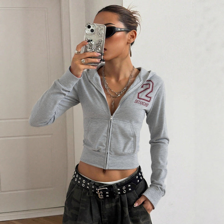 Damen sportliches Crop-Top mit Reißverschluss und hohem Kragen Drune
