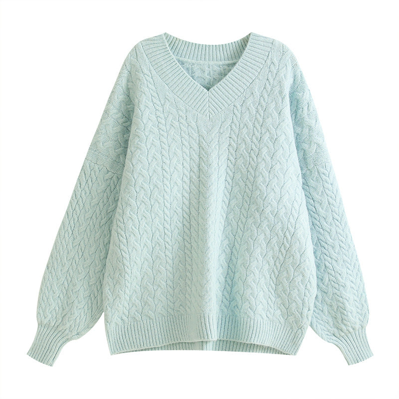 Damen Grobstrickpullover mit voluminösen Ärmeln und V-Ausschnitt Drune