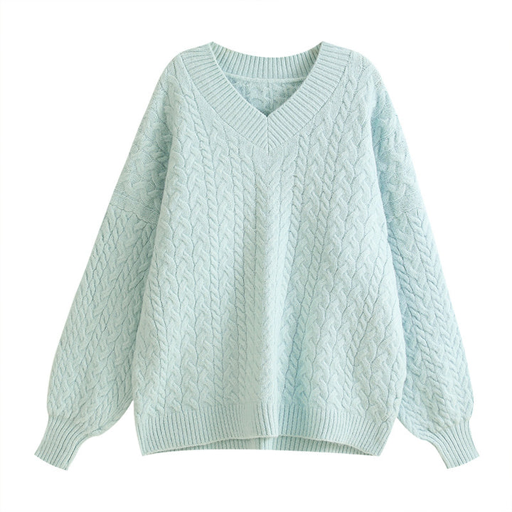Damen Grobstrickpullover mit voluminösen Ärmeln und V-Ausschnitt Drune