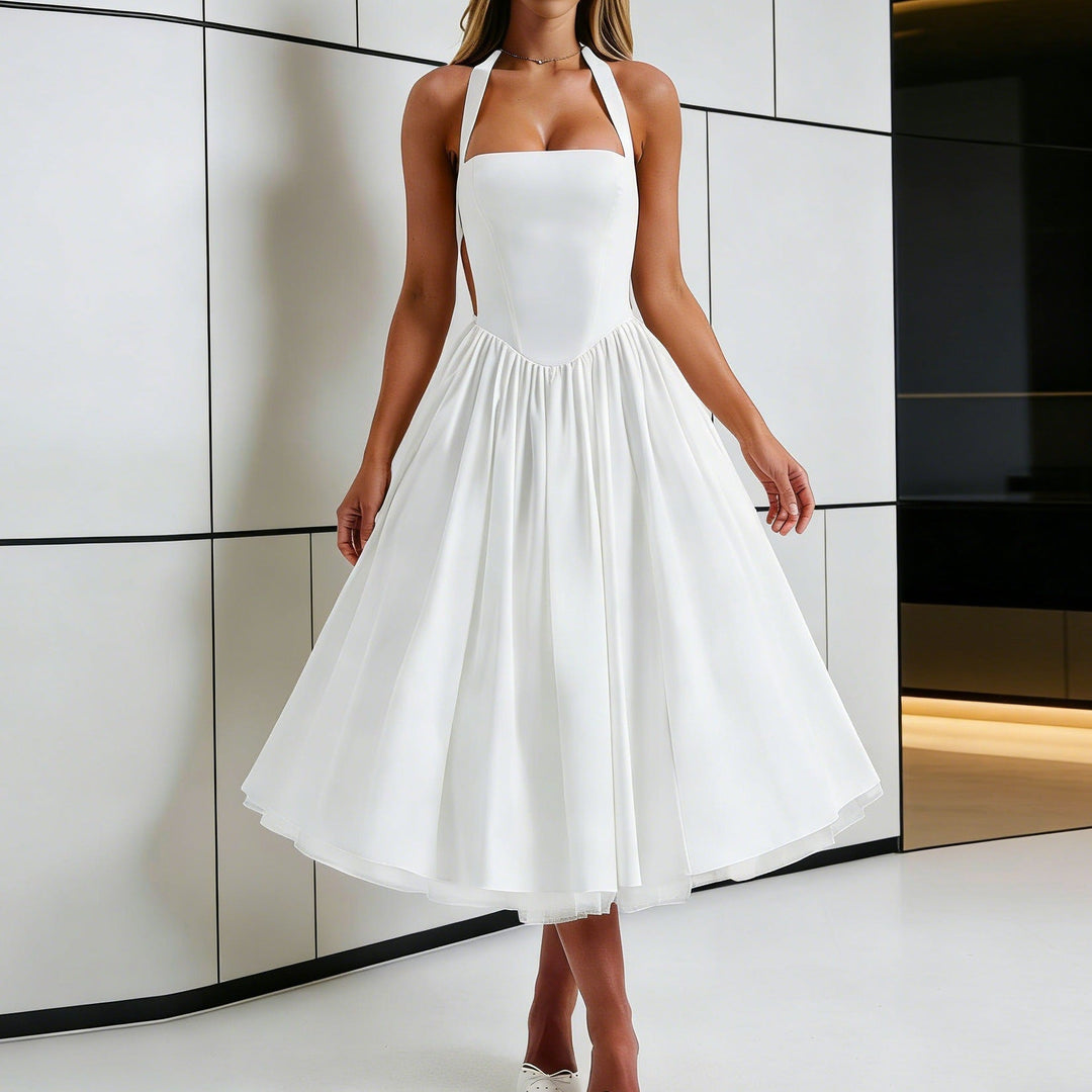 Damen Elegantes A-Linien Cocktailkleid mit schulterfreier Halterung und weichem Baumwollstoff Drune