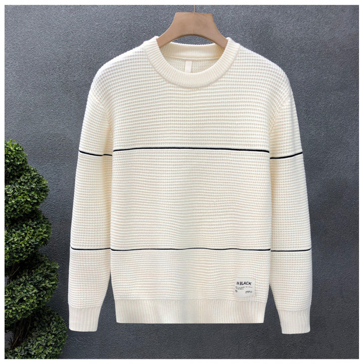 Unisex Strukturierter Waffelstrick-Pullover mit feinen Kontraststreifen Drune