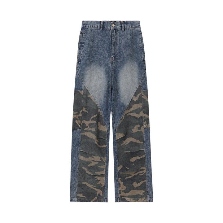 Damen Weite High‑Waist Denim‑Cargohose mit Camouflage‑Einsätzen Drune