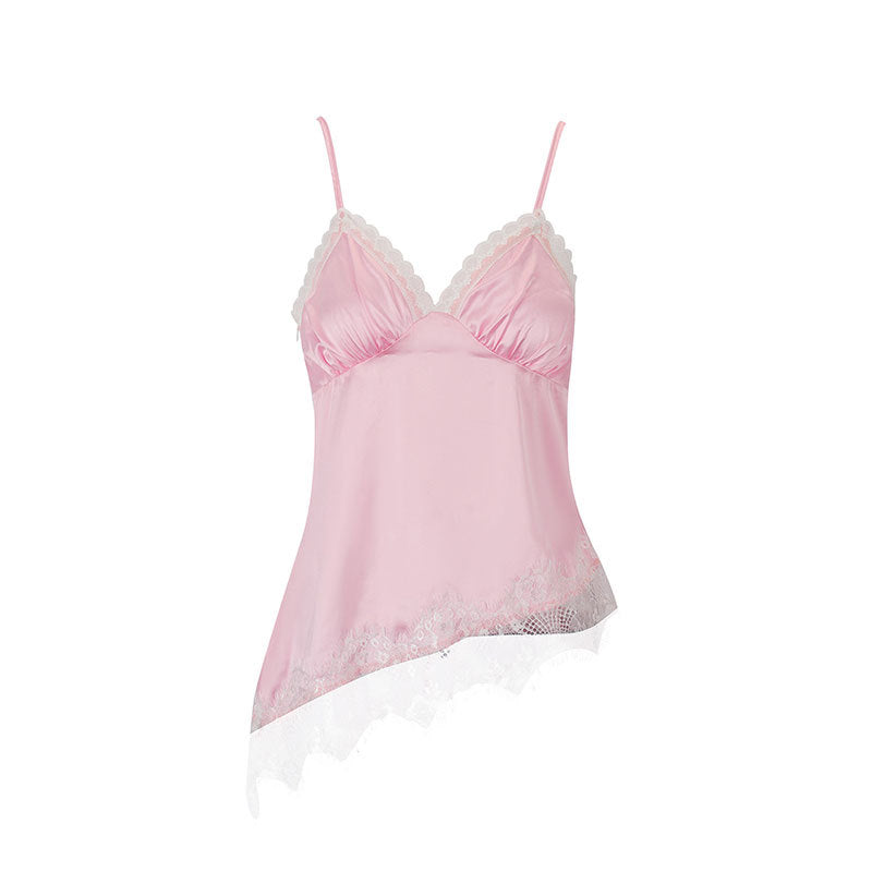 Damen Spitzen-Satin-Top mit asymmetrischem Schnitt und verstellbaren Trägern Drune