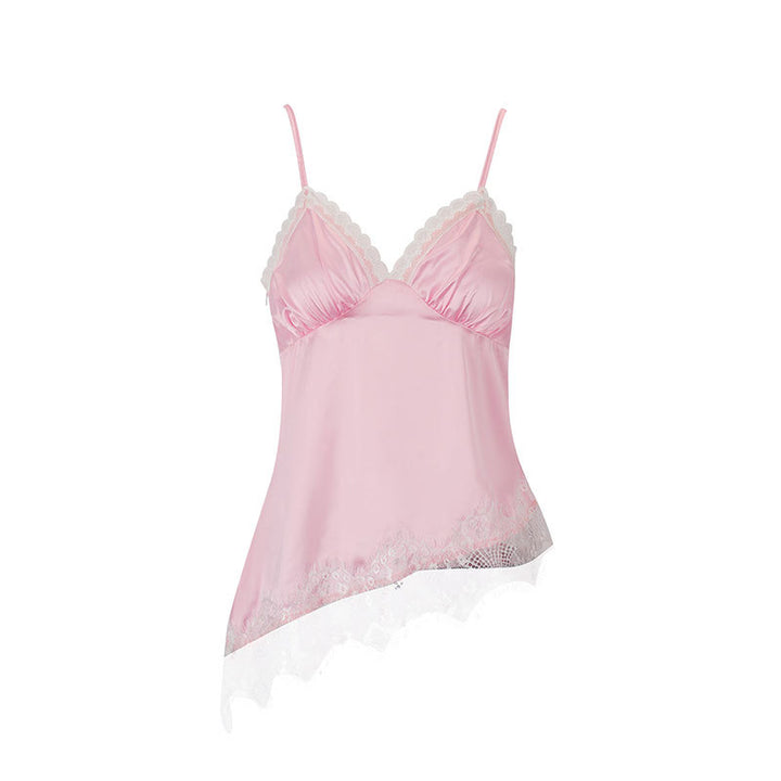 Damen Spitzen-Satin-Top mit asymmetrischem Schnitt und verstellbaren Trägern Drune