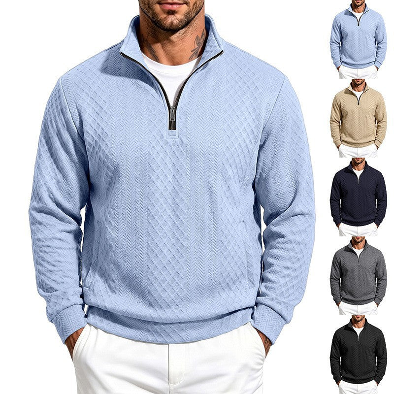 Herren Texturierter Halbzip-Pullover mit Stehkragen und Strukturmuster Drune