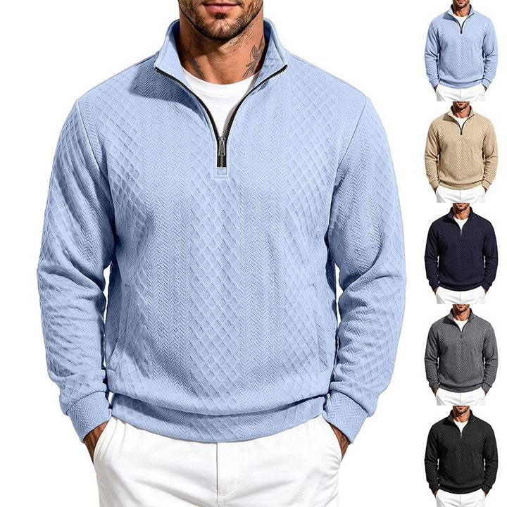 Herren Texturierter Halbzip-Pullover mit Stehkragen und Strukturmuster Drune