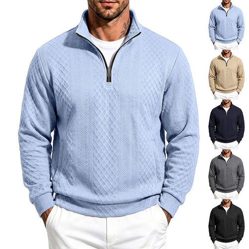 Herren Texturierter Halbzip-Pullover mit Stehkragen und Strukturmuster Drune