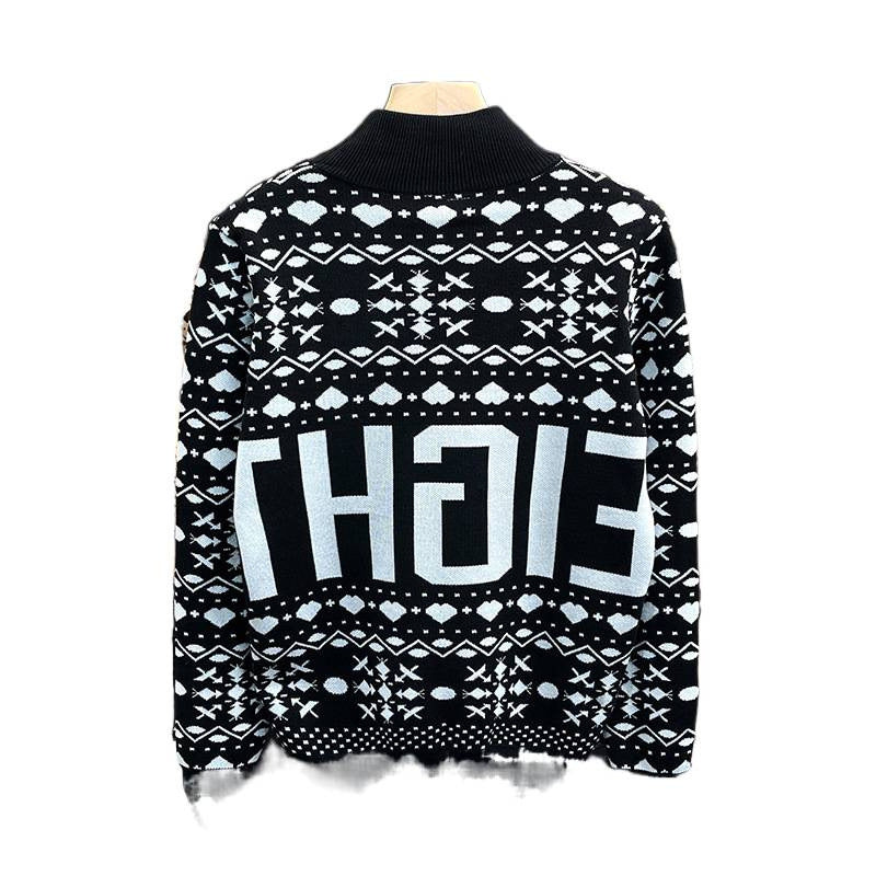 Herren Rollkragenpullover mit Norweger-Jacquard und großflächigem Logoprint Drune