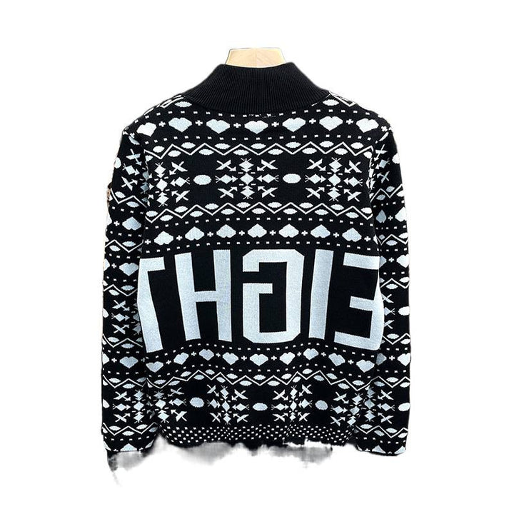 Herren Rollkragenpullover mit Norweger-Jacquard und großflächigem Logoprint Drune