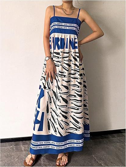 Damen Fließendes Maxikleid mit verstellbaren Trägern Drune
