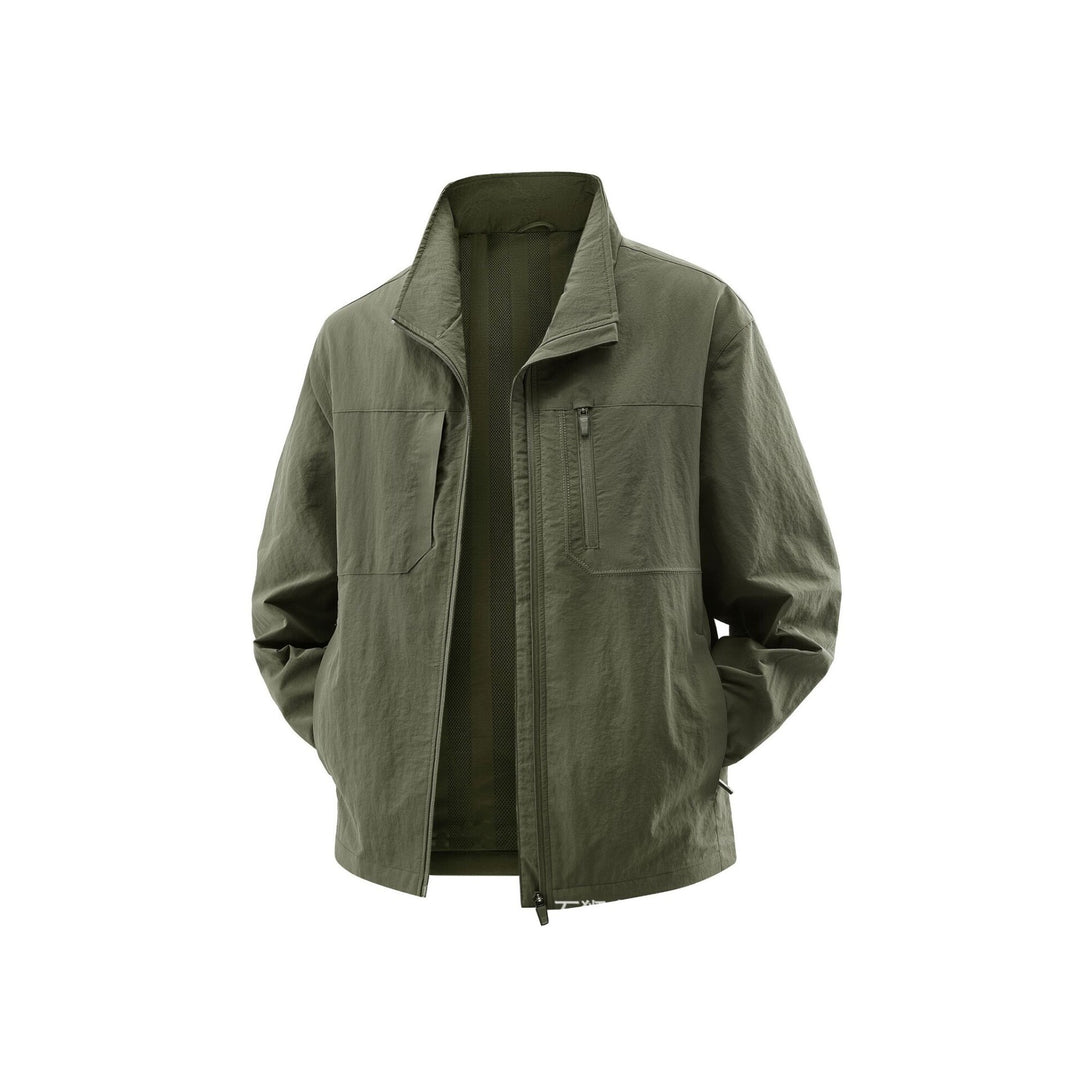 Herren Leichte Field-Utility-Jacke mit Mesh‑Futter, Stehkragen und Reißverschlusstaschen Drune