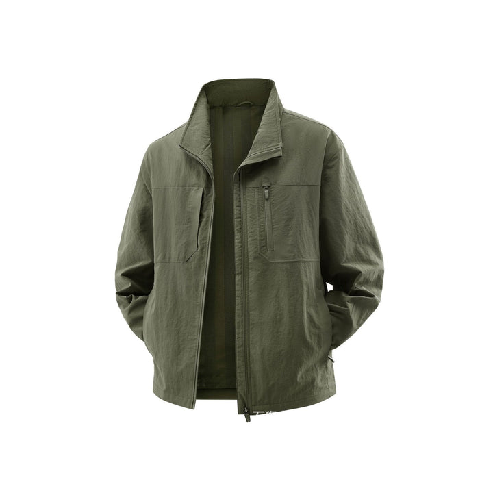 Herren Leichte Field-Utility-Jacke mit Mesh‑Futter, Stehkragen und Reißverschlusstaschen Drune