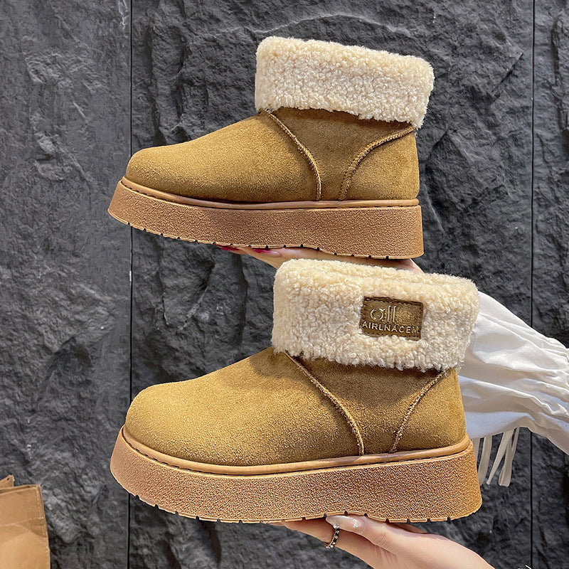 Damen Gefütterte Plateau‑Winterstiefeletten mit Teddyfell‑Kragen und rutschfester Profilsohle Drune