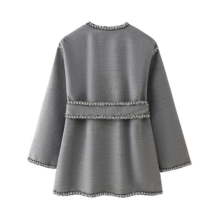 Damen elegante Wickeljacke mit kontrastierenden Verzierungen Drune