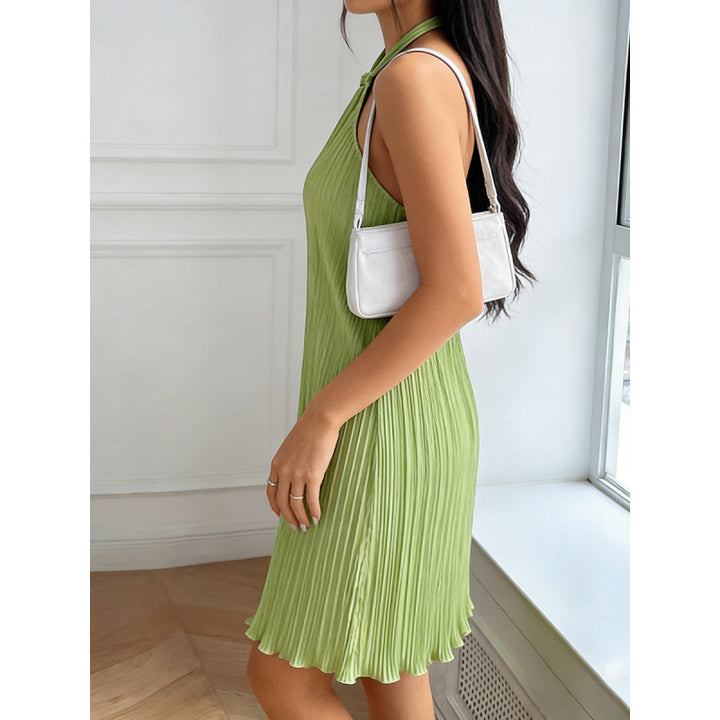 Damen Plissiertes Sommerkleid mit Neckholder und fließendem Schnitt Drune