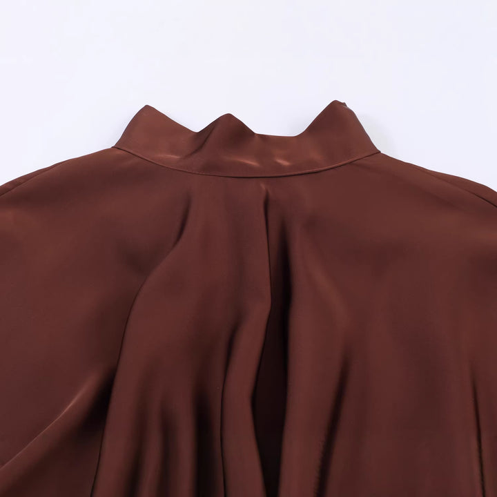 Damen nan elegantes Satin-Minikleid mit Schleifenkragen, Ballonärmeln und elastischer Taille Drune