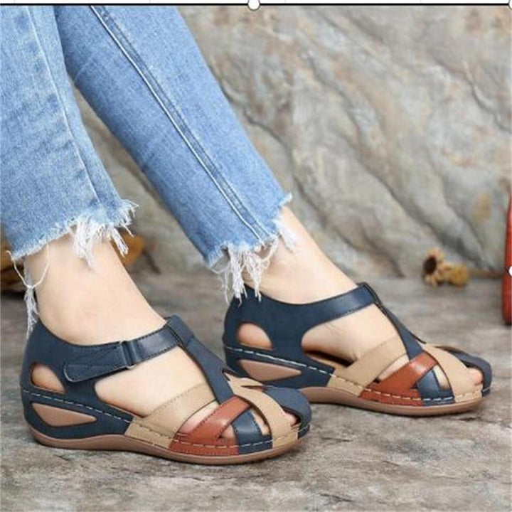 Damen Bequeme geschlossene Riemchensandalen mit verstellbarem Knöchelriemen und gepolsterter Komfortsohle Drune