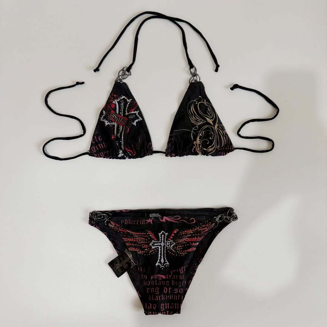 Damen Bikini-Set mit einzigartigem Druck und schimmernden Applikationen Drune