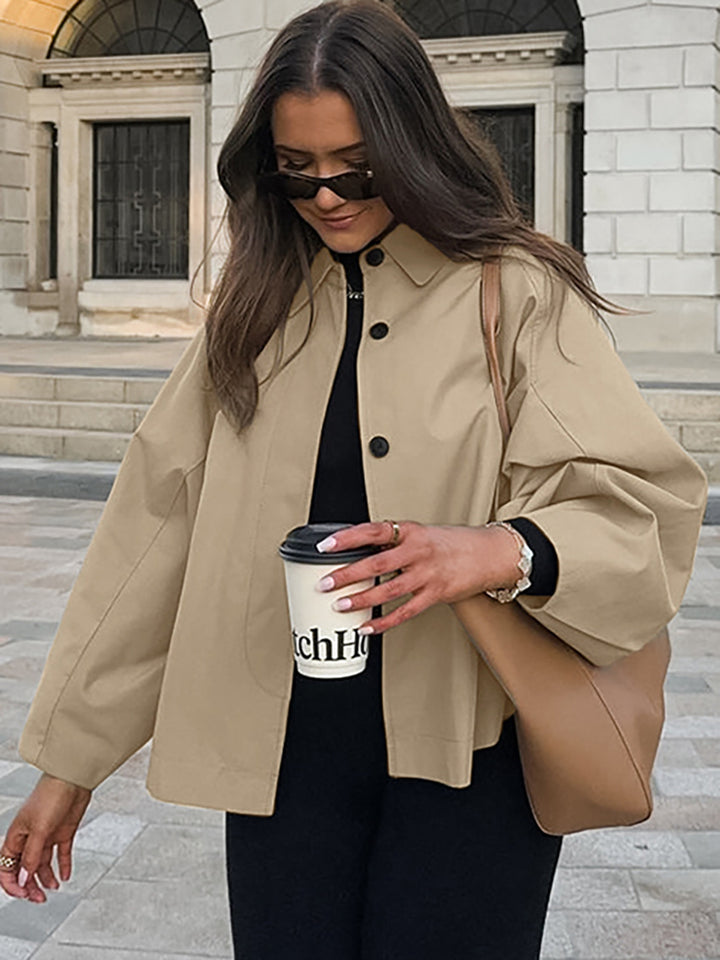 Damen modische Arbeitsjacke mit breitem Kragen und praktischen Taschen Drune