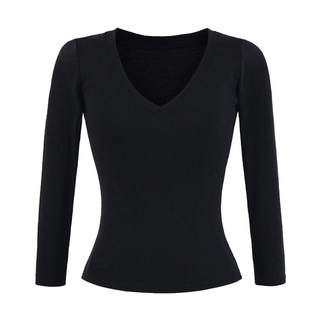 Damen Langarmshirt mit V-Ausschnitt und figurbetontem Schnitt Drune