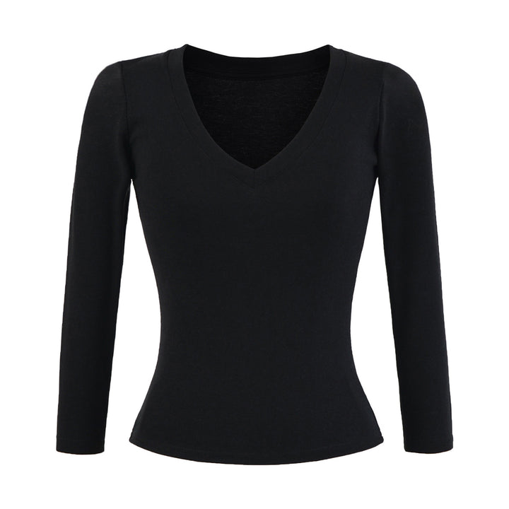 Damen Langarmshirt mit V-Ausschnitt und figurbetontem Schnitt Drune